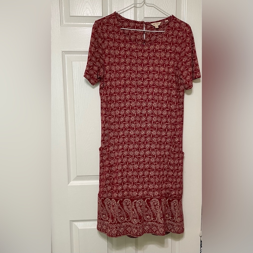 Fat Face Red Sheath Midi Dress Crew Neck